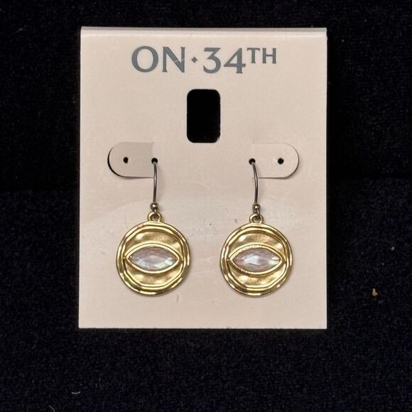 ON-34TH Gold and Pink Oval Earrings 1.25 Inch - Picture 3 of 5